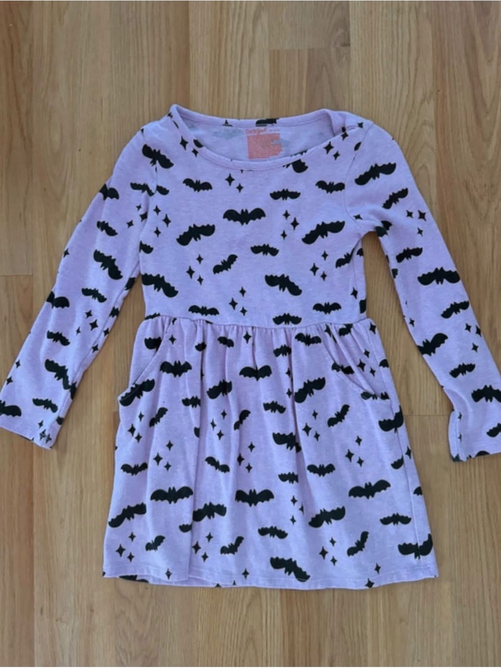 Girls cat&Jack Purple Bat-Print Long Sleeve Dress 4/5